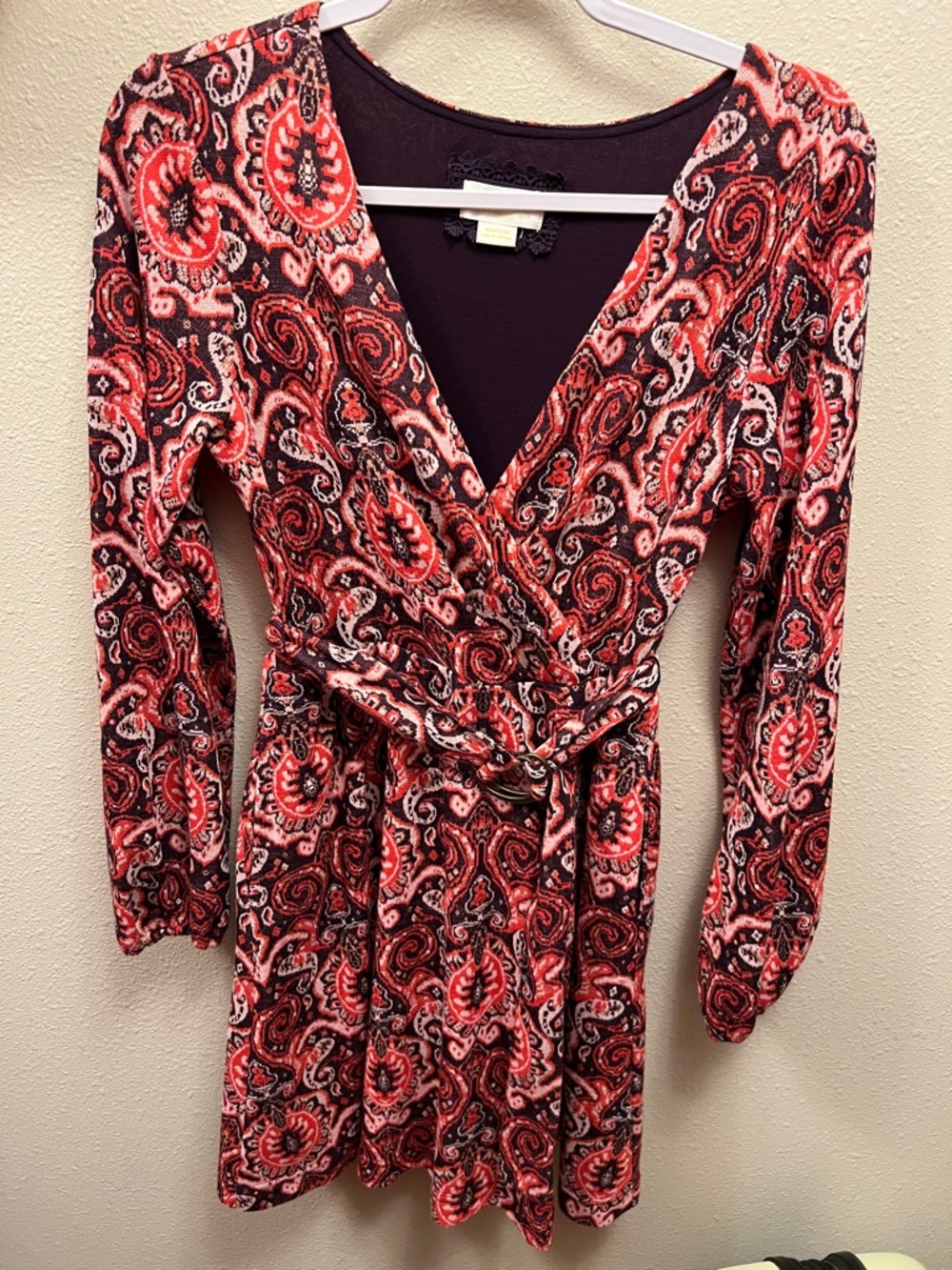 Maeve Red Paisley Surplice Long-Sleeve Tie-Waist Dress